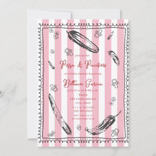 Gurken Schnuller Sketch Doodle Boy Babydusche Einladung (Vorderseite)