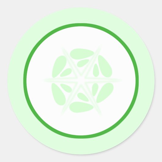 Gurkenscheibe. Grün und Weiß. Runder Aufkleber (Vorderseite)