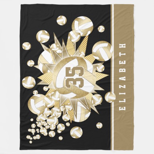 gürtelförmige Goldvolleyballs und Sterne Fleecedecke (Vorderseite)