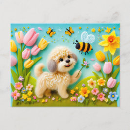 Gürtelhund mit Frühlingsblüten Postkarte