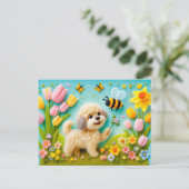Gürtelhund mit Frühlingsblüten Postkarte (Stehend Vorderseite)