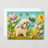Gürtelhund mit Frühlingsblüten Postkarte (Vorne/Hinten)