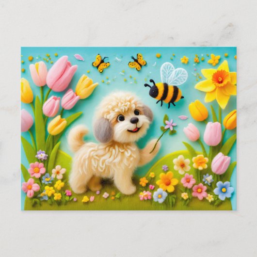 Gürtelhund mit Frühlingsblüten Postkarte (Vorderseite)