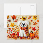 Gürtelhund mit Herbstblättern und einem Vogel Postkarte (Vorne/Hinten)
