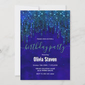 gürtelige Glitzer-Tropfen in einarmigen Regenbogen Einladung (Vorderseite)