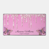 gürtelrosa tropfende Glitzer Schmetterlingsgeschäf Schreibtischunterlage (Vorderseite)