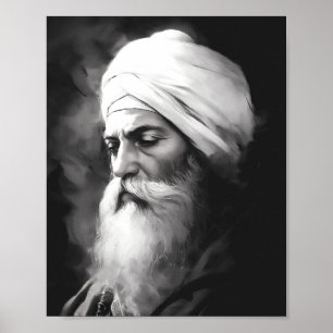 Guru Nanak Portrait - Schwarz-Weiß-Sikh-Poster Poster
