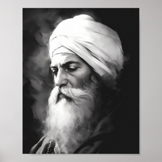 Guru Nanak Portrait - Schwarz-Weiß-Sikh-Poster Poster (Vorne)