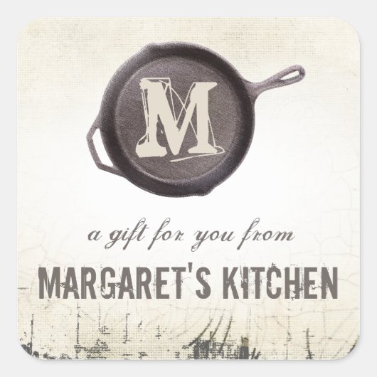 Gusseisenkochplatte Bratpfanne Kochen Koch Quadratischer Aufkleber (Vorderseite)