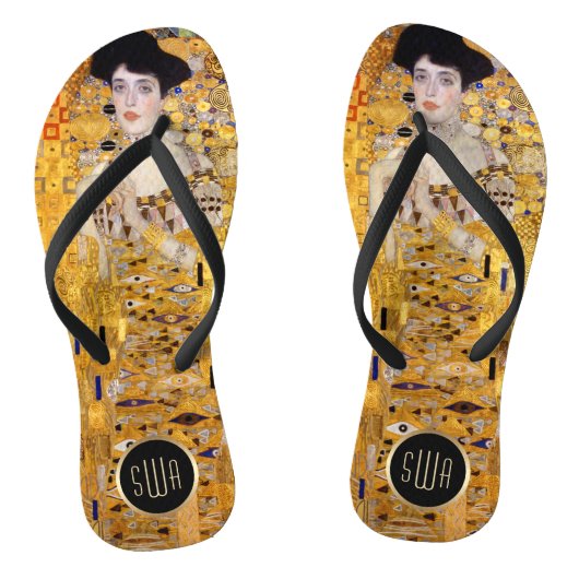 Gustav Klimt Adele Portrait in Gold mit Monogramm Badesandalen (Fußbett)