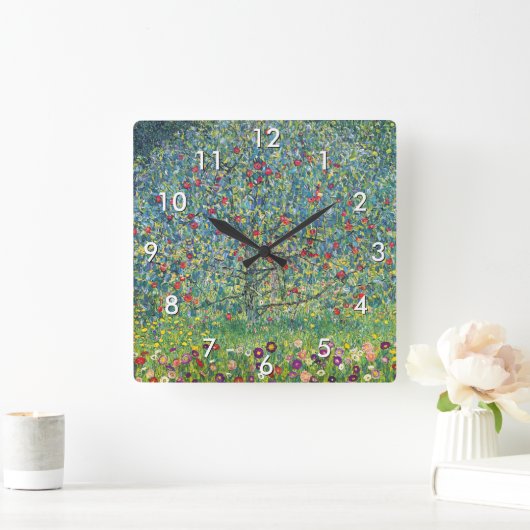 Gustav Klimt - Apfelbaum Quadratische Wanduhr (Zuhause)