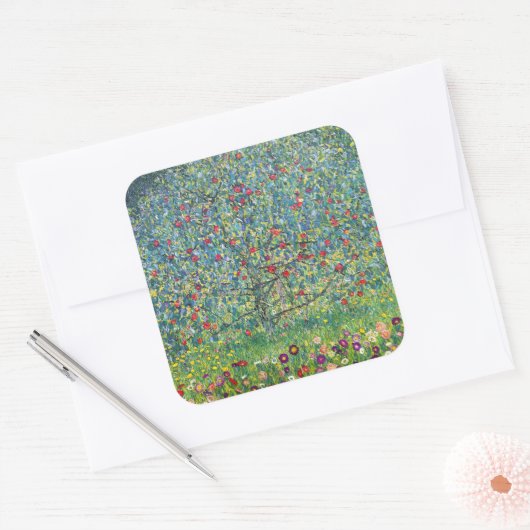 Gustav Klimt - Apfelbaum Quadratischer Aufkleber (Umschlag)