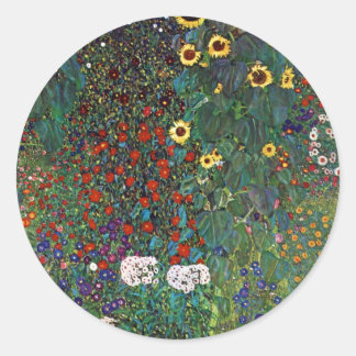 Gustav Klimt Bauerngarten mit Sonnenblumen Runder Aufkleber