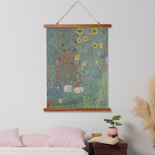 Gustav Klimt - Bauernhof Garten mit Sonnenblumen Wandteppich Mit Holzrahmen (Schlafzimmer)
