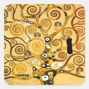 Gustav Klimt Baum des Lebens: Art Nouveau Symbolis Quadratischer Aufkleber