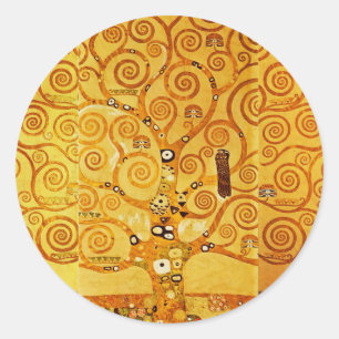 Gustav Klimt Baum des Lebens: Art Nouveau Symbolis Runder Aufkleber