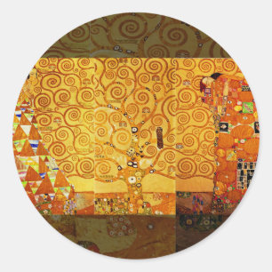 Gustav Klimt Baum des Lebens: Art Nouveau Symbolis Runder Aufkleber