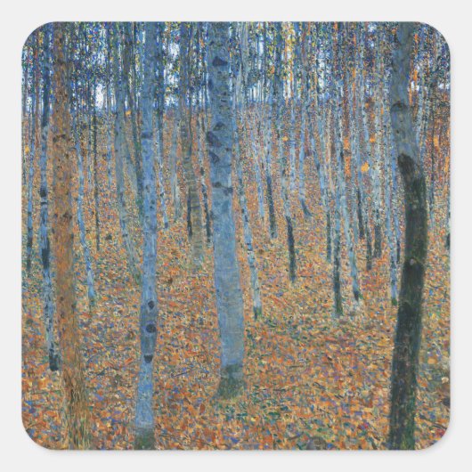 Gustav Klimt Beech Tree Forest Grove Quadratischer Aufkleber (Vorderseite)
