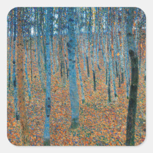 Gustav Klimt Beech Tree Forest Grove Quadratischer Aufkleber