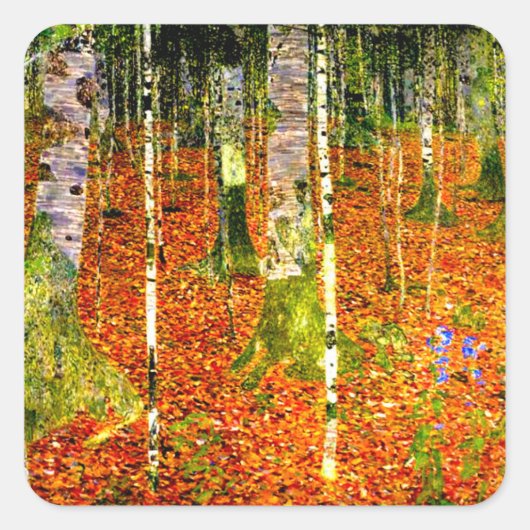 Gustav Klimt Birch Trees Quadratischer Aufkleber (Vorderseite)