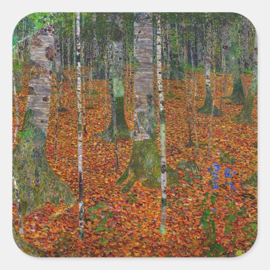 Gustav Klimt - Birch Wood Quadratischer Aufkleber (Vorderseite)