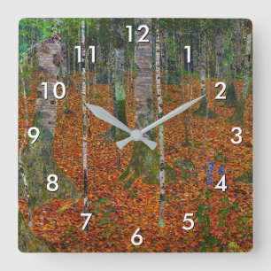 Gustav Klimt - Birkenwald Quadratische Wanduhr