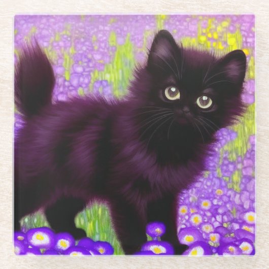 Gustav Klimt Black Kitten Glasuntersetzer (Vorderseite)