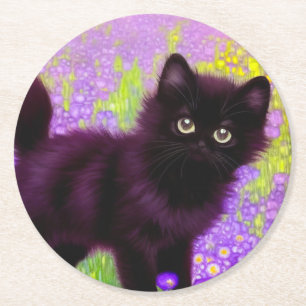 Gustav Klimt Black Kitten Runder Pappuntersetzer