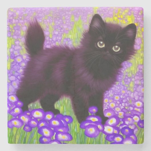 Gustav Klimt Black Kitten Steinuntersetzer (Vorderseite)