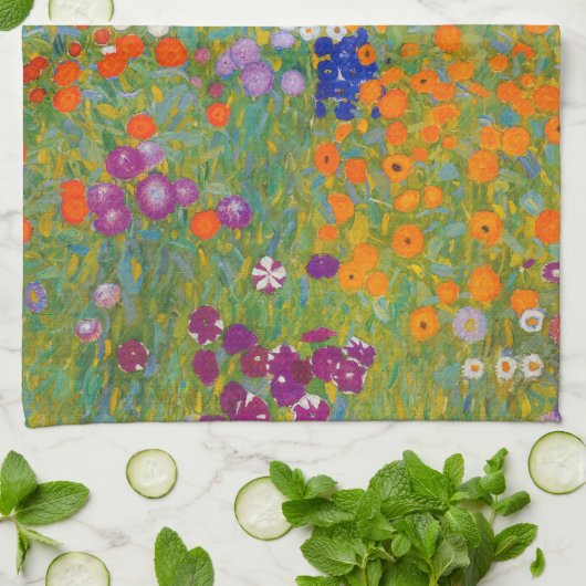 Gustav Klimt - Blumengarten Geschirrtuch (Gefaltet)