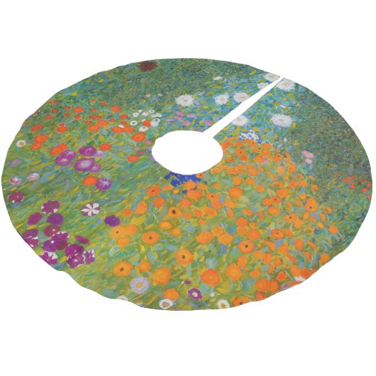 Gustav Klimt - Blumengarten Polyester Weihnachtsbaumdecke (Schrägansicht)