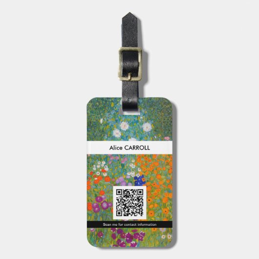 Gustav Klimt - Blumengarten - QR-Code Gepäckanhänger (Vorderseite vertikal)