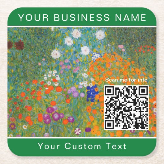 Gustav Klimt - Blumengarten QR-Code Rechteckiger Pappuntersetzer (Vorderseite)