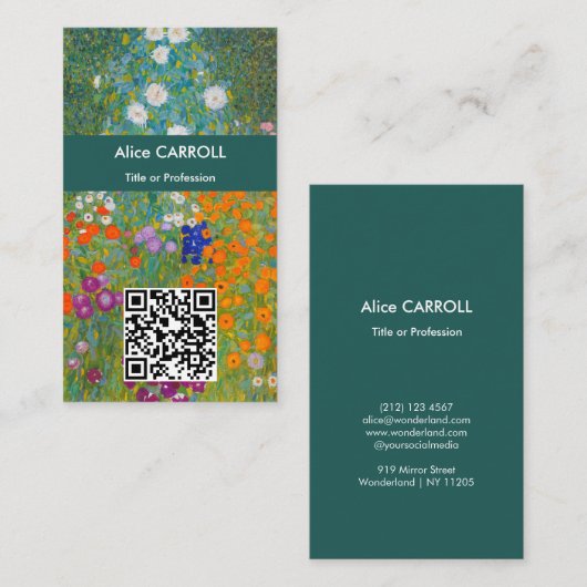 Gustav Klimt - Blumengarten - QR-Code Visitenkarte (Vorne/Hinten)