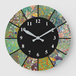 Gustav Klimt Clock Blaue Grüne Blume Muster Große Wanduhr