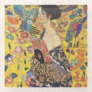Gustav Klimt Dame mit Fächer Art Nouveau Gemälde Glasuntersetzer