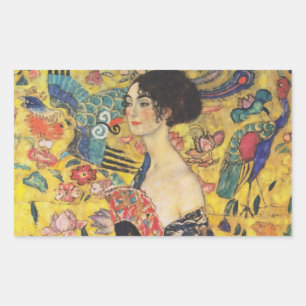 Gustav Klimt Dame mit Fächer Art Nouveau Gemälde Rechteckiger Aufkleber