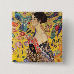 Gustav Klimt - Dame mit Fächer Button