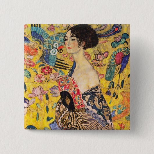 Gustav Klimt - Dame mit Fächer Button (Vorderseite)