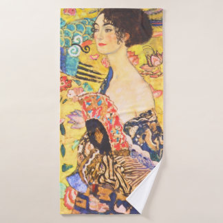 Gustav Klimt Dame mit Fächer vintage Art Nouveau Badhandtuch Set