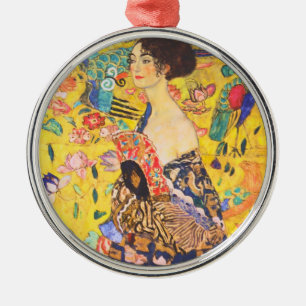 Gustav Klimt Dame mit Fächer vintage Art Nouveau Ornament Aus Metall