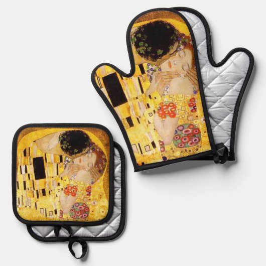 Gustav Klimt Das klassische Kiss-Gemälde Ofenhandschuh & Topflappen-Set (Vorderseite/Rückseite)