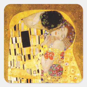 Gustav Klimt Das klassische Kiss-Gemälde Quadratischer Aufkleber
