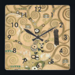 Gustav Klimt - Der Baum des Lebens, Stoclet Frieze Quadratische Wanduhr<br><div class="desc">The Tree of Life,  Stoclet Frieze,  zentraler Teil der links Tafel - Gustav Klimt,  Pappe,  1909</div>