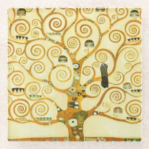 Gustav Klimt Der Baum des Lebens Vintage Art Nouve Glasuntersetzer