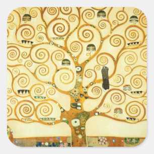 Gustav Klimt Der Baum Des Lebens Vintage Art Nouve Quadratischer Aufkleber