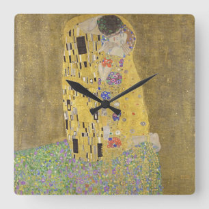 Gustav Klimt Der Kuss Gold Fine Art Quadratische Wanduhr