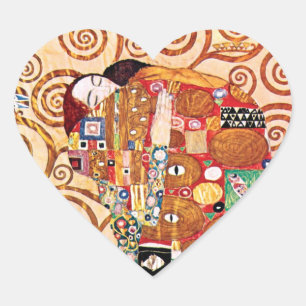 Gustav Klimt - Der Kuss - Kunstmalerei Herz-Aufkleber