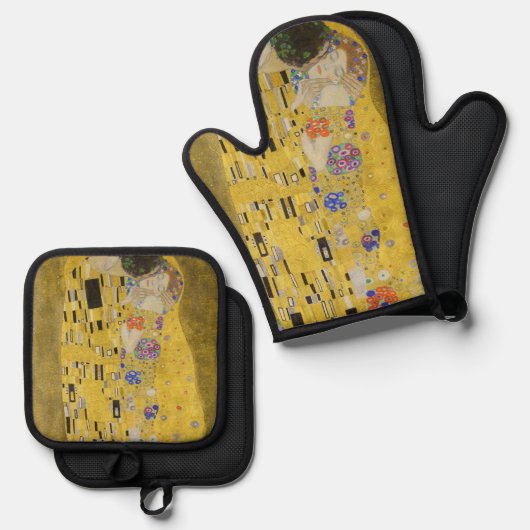 Gustav Klimt - Der Kuss Ofenhandschuh & Topflappen-Set (Vorderseite/Rückseite)