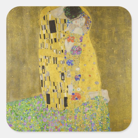 Gustav Klimt - Der Kuss Quadratischer Aufkleber (Vorderseite)